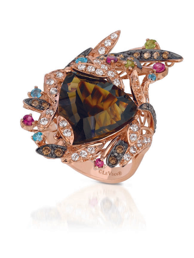 9 3/8 cts Brown Smoky Quartz and Diamond Ring in 14K Rose Gold by Le Vian - BirthStone.com