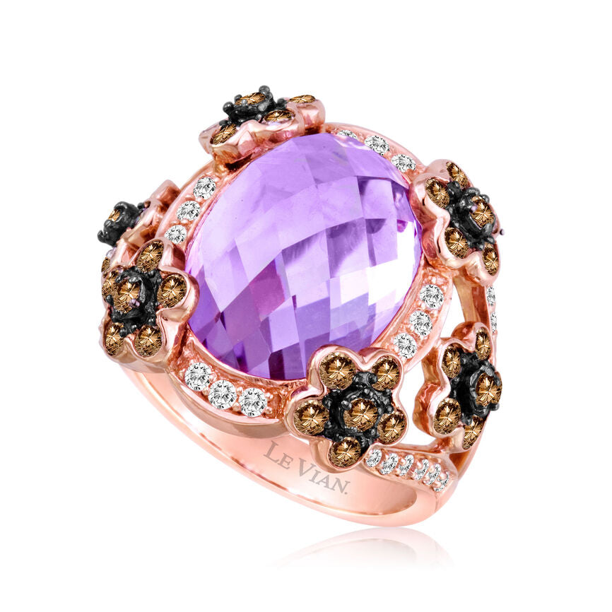 11 7/8 cts Purple Amethyst and Diamond Ring in 14K Rose Gold by Le Vian - BirthStone.com