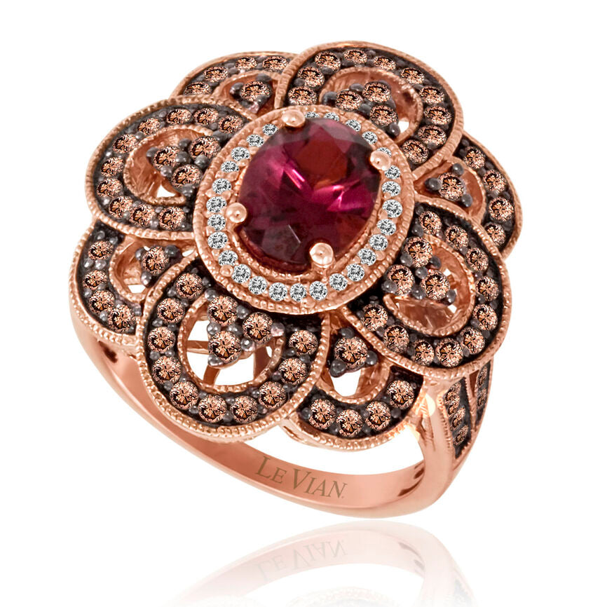 2 1/4 cts Red Rhodolite Garnet and Diamond Ring in 14K Rose Gold by Le Vian - BirthStone.com