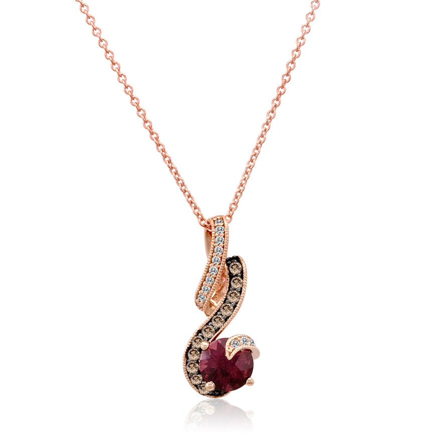 1 1/4 cts Red Rhodolite Garnet and Diamond Necklace in 14K Rose Gold by Le Vian - BirthStone.com