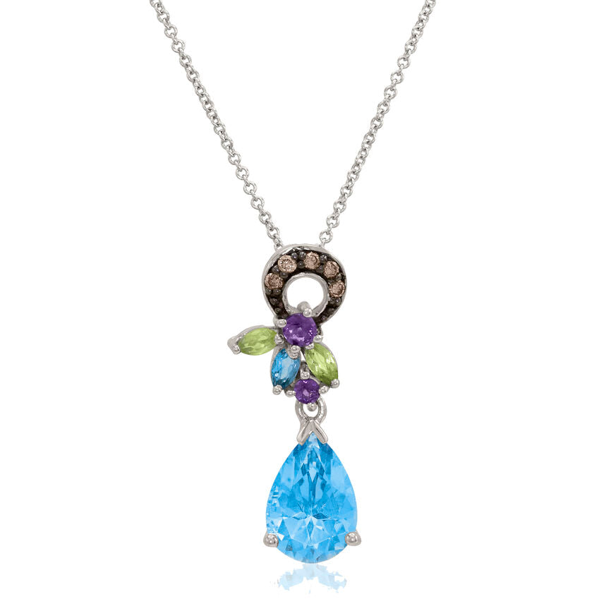 3 1/8 cts Blue Topaz and Diamond Necklace in 14K White Gold by Le Vian - BirthStone.com