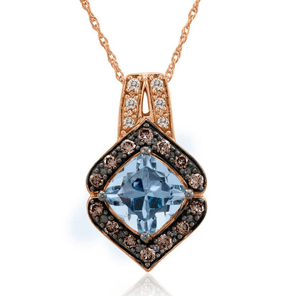 1 1/2 cts Blue Aquamarine and Diamond Necklace in 14K Rose Gold by Le Vian - BirthStone.com