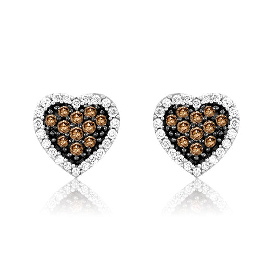 LeVian Diamond Earrings 3/8 cts Brown Stud in 14K White Gold - BirthStone.com