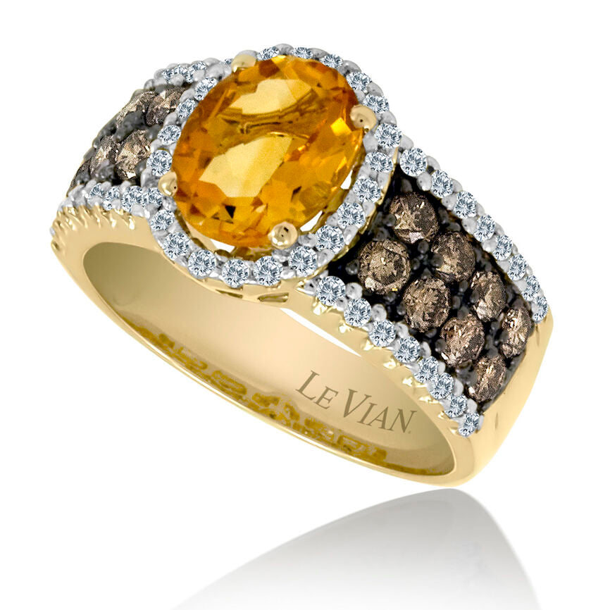 2 3/4 cts Orange Citrine and Diamond Ring in 14K Yellow Gold by Le Vian - BirthStone.com