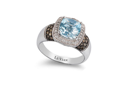 2 1/8 cts Blue Aquamarine and Diamond Ring in 14K White Gold by Le Vian - BirthStone.com