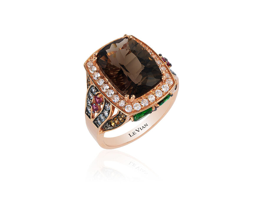 7 1/3 cts Brown Smoky Quartz and Rhodolite Garnet Ring in 14K Rose Gold by Le Vian