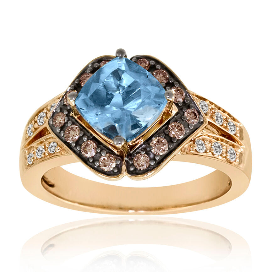 1 1/3 cts Blue Aquamarine and Diamond Ring in 14K Rose Gold by Le Vian - BirthStone.com