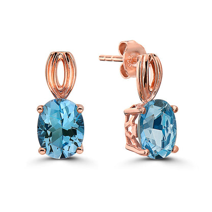 4 cts Blue Topaz Earrings in Sterling Silver Plated Rose Gold by Le Vian - BirthStone.com