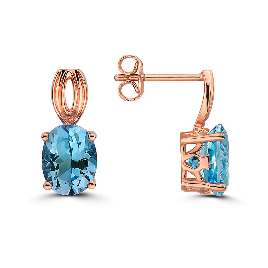 4 cts Blue Topaz Earrings in Sterling Silver Plated Rose Gold by Le Vian - BirthStone.com