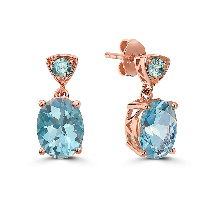 4 1/4 cts Blue Topaz and Zircon Earrings in Sterling Silver Plated Rose Gold by Le Vian - BirthStone.com