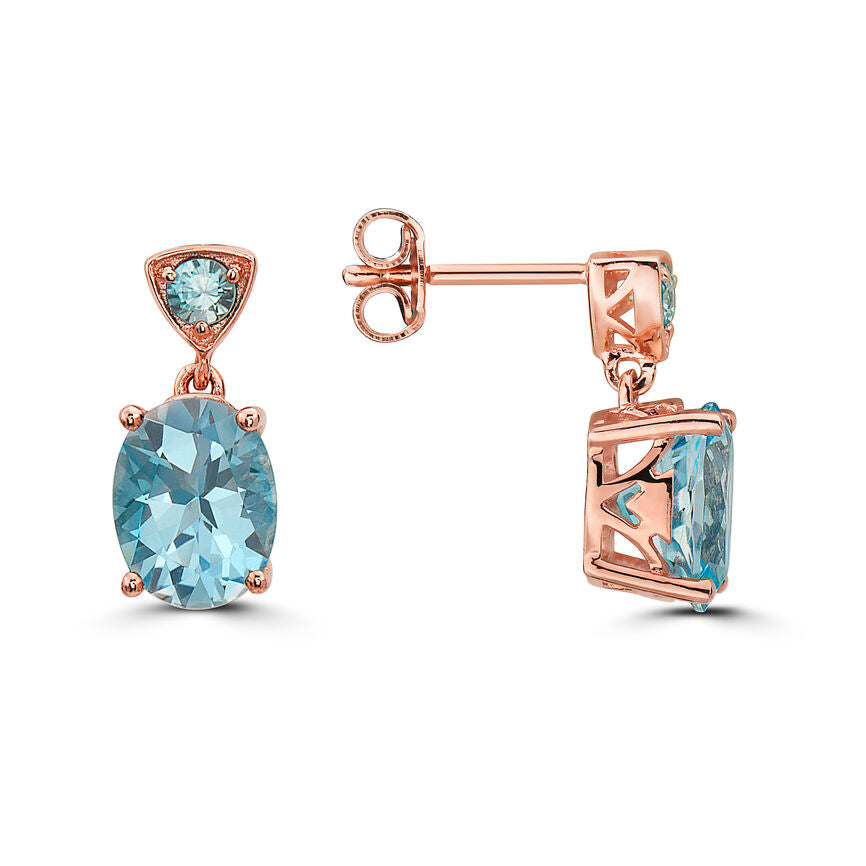 4 1/4 cts Blue Topaz and Zircon Earrings in Sterling Silver Plated Rose Gold by Le Vian - BirthStone.com