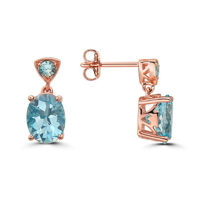 4 1/4 cts Blue Topaz and Zircon Earrings in Sterling Silver Plated Rose Gold by Le Vian - BirthStone.com