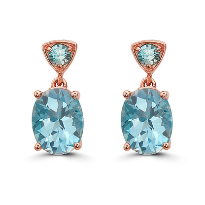 4 1/4 cts Blue Topaz and Zircon Earrings in Sterling Silver Plated Rose Gold by Le Vian - BirthStone.com