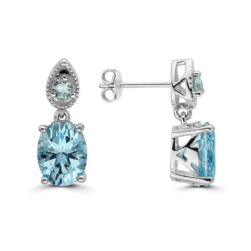 4 1/4 cts Blue Topaz and Zircon Earrings in Sterling Silver Plated Sterling Silver by Le Vian - BirthStone.com