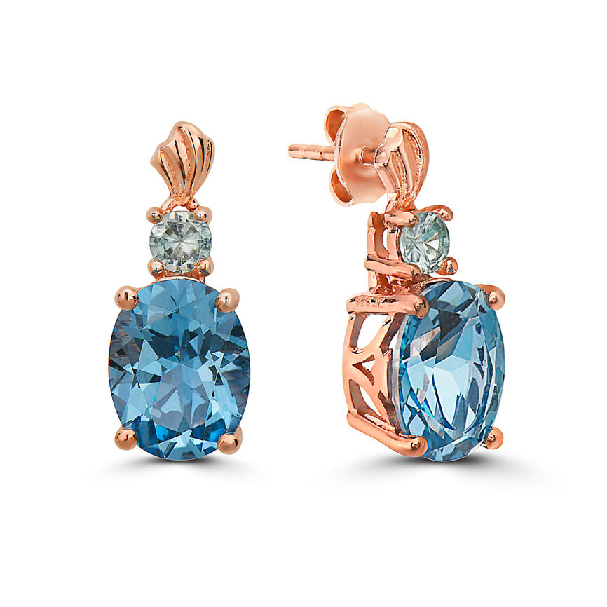 4 1/4 cts Blue Topaz and Zircon Earrings in Sterling Silver Plated Rose Gold by Le Vian - BirthStone.com