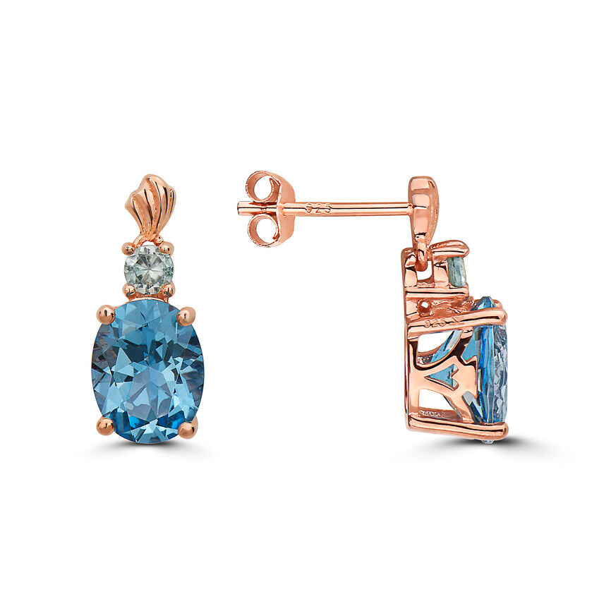 4 1/4 cts Blue Topaz and Zircon Earrings in Sterling Silver Plated Rose Gold by Le Vian - BirthStone.com