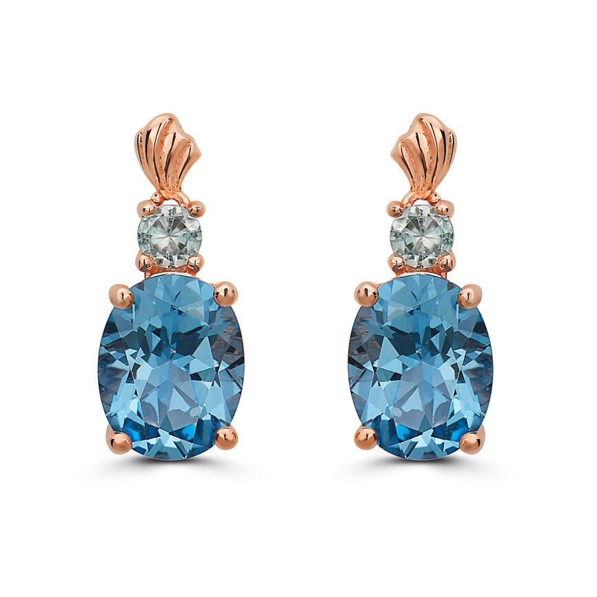 4 1/4 cts Blue Topaz and Zircon Earrings in Sterling Silver Plated Rose Gold by Le Vian - BirthStone.com