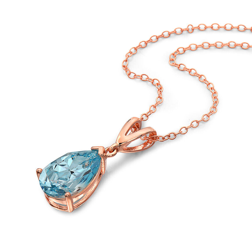 2 3/4 cts Blue Topaz Necklace in Sterling Silver Plated Rose Gold by Le Vian - BirthStone.com