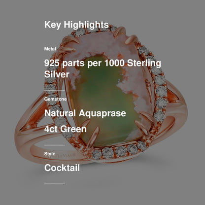 4 1/4 cts Green Aquaprase and Topaz Ring in Sterling Silver Plated Rose Gold by Le Vian
