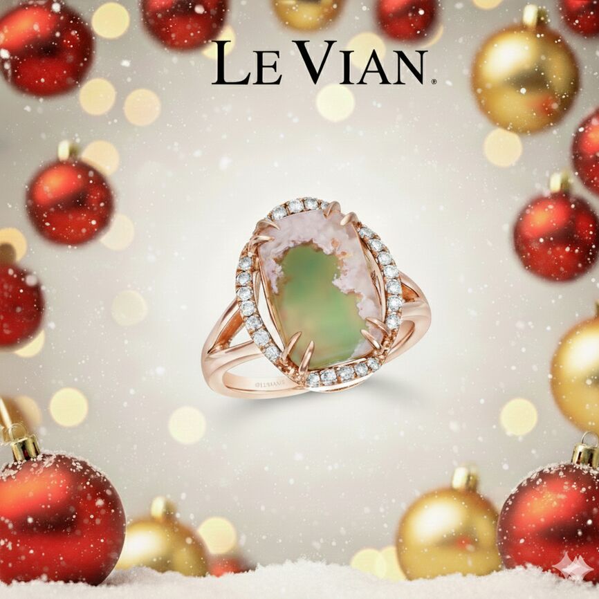 4 1/4 cts Green Aquaprase and Topaz Ring in Sterling Silver Plated Rose Gold by Le Vian