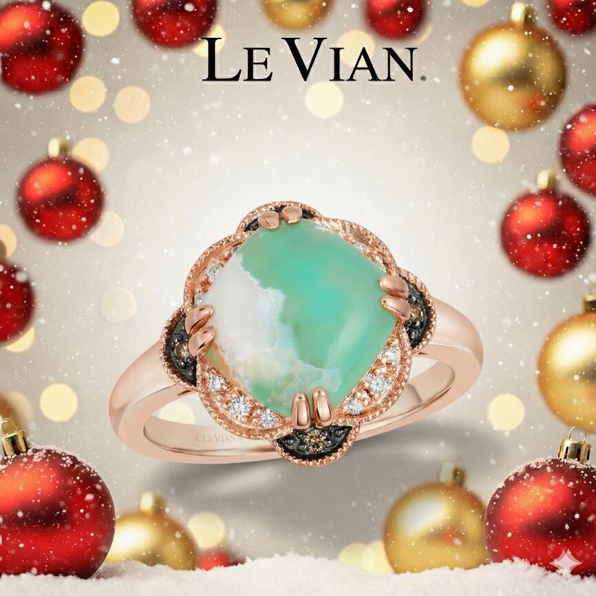 3 1/3 cts Green Aquaprase and Topaz Ring in Sterling Silver Plated Rose Gold by Le Vian