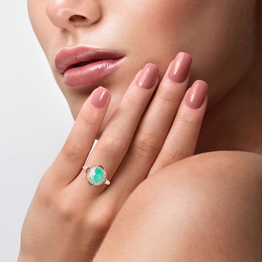 3 1/3 cts Green Aquaprase and Topaz Ring in Sterling Silver Plated Rose Gold by Le Vian