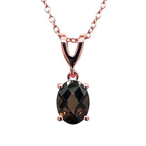 LeVian 14K Rose Gold Plated .925 Sterling Silver Oval Checkerboard Cut Brown Smoky Quartz V Bail Drop Pendant Necklace with Cable Chain - 18?