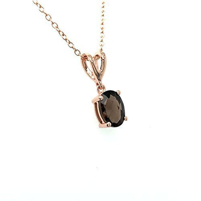 LeVian 14K Rose Gold Plated .925 Sterling Silver Oval Checkerboard Cut Brown Smoky Quartz V Bail Drop Pendant Necklace with Cable Chain - 18?