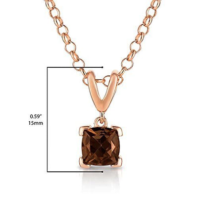 LeVian 14K Rose Gold Plated .925 Sterling Silver Cushion Cut Brown Smoky Quartz V Bail Petite Dangling Drop Pendant Necklace with Cable Chain - 18