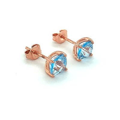 LeVian 14K Rose Gold Plated .925 Sterling Silver Square Cushion Cut Blue Topaz 4-Prong Stud Earrings