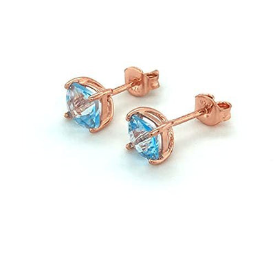 LeVian 14K Rose Gold Plated .925 Sterling Silver Square Cushion Cut Blue Topaz 4-Prong Stud Earrings