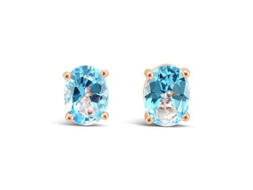LeVian 14K Rose Gold Plated .925 Sterling Silver Oval Cut Blue Topaz 4-Prong Stud Earrings