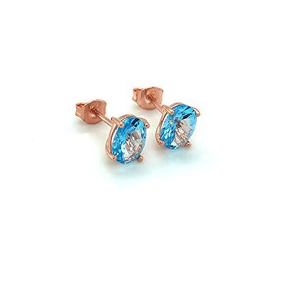 LeVian 14K Rose Gold Plated .925 Sterling Silver Oval Cut Blue Topaz 4-Prong Stud Earrings