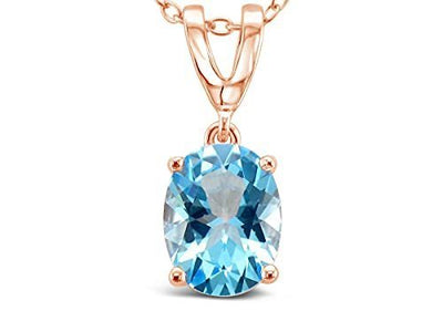 LeVian 14K Rose Gold Plated .925 Sterling Silver Oval Cut Blue Topaz V Bail Drop Pendant Necklace with Cable Chain - 18?