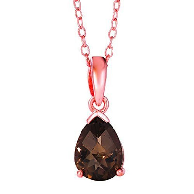 LeVian 14K Rose Gold Plated .925 Sterling Silver Pear Shape Checkerboard Cut Brown Smoky Quartz Teardrop Pendant Necklace with Cable Chain - 18?
