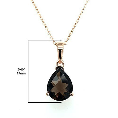 LeVian 14K Rose Gold Plated .925 Sterling Silver Pear Shape Checkerboard Cut Brown Smoky Quartz Teardrop Pendant Necklace with Cable Chain - 18? (B097VX1V25)