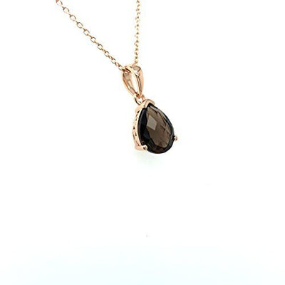 LeVian 14K Rose Gold Plated .925 Sterling Silver Pear Shape Checkerboard Cut Brown Smoky Quartz Teardrop Pendant Necklace with Cable Chain - 18? (B097VX1V25)