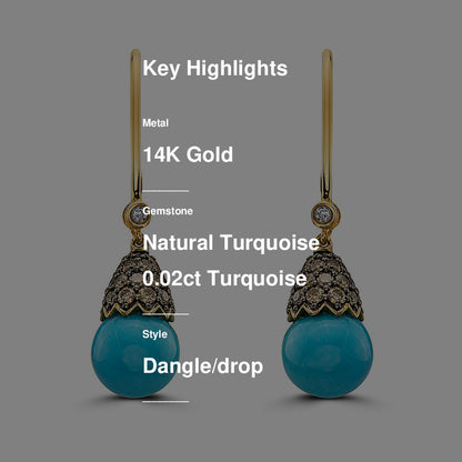 10 1/4 cts Turquoise Turquoise Earrings in 14K Gold by Carlo Viani