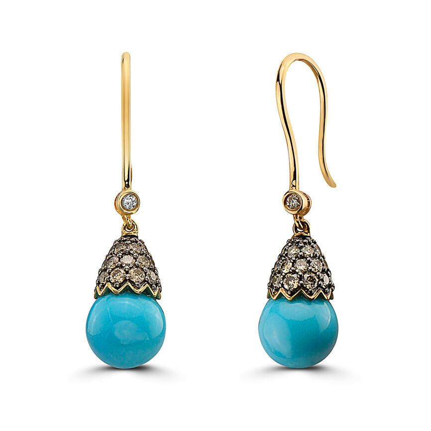 10 1/4 cts Turquoise Turquoise Earrings in 14K Gold by Carlo Viani - BirthStone.com