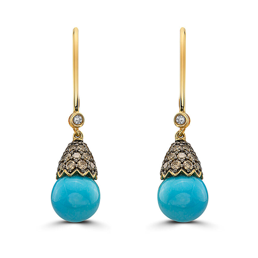 10 1/4 cts Turquoise Turquoise Earrings in 14K Gold by Carlo Viani - BirthStone.com