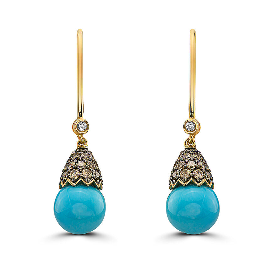 10 1/4 cts Turquoise Turquoise Earrings in 14K Gold by Carlo Viani - BirthStone.com
