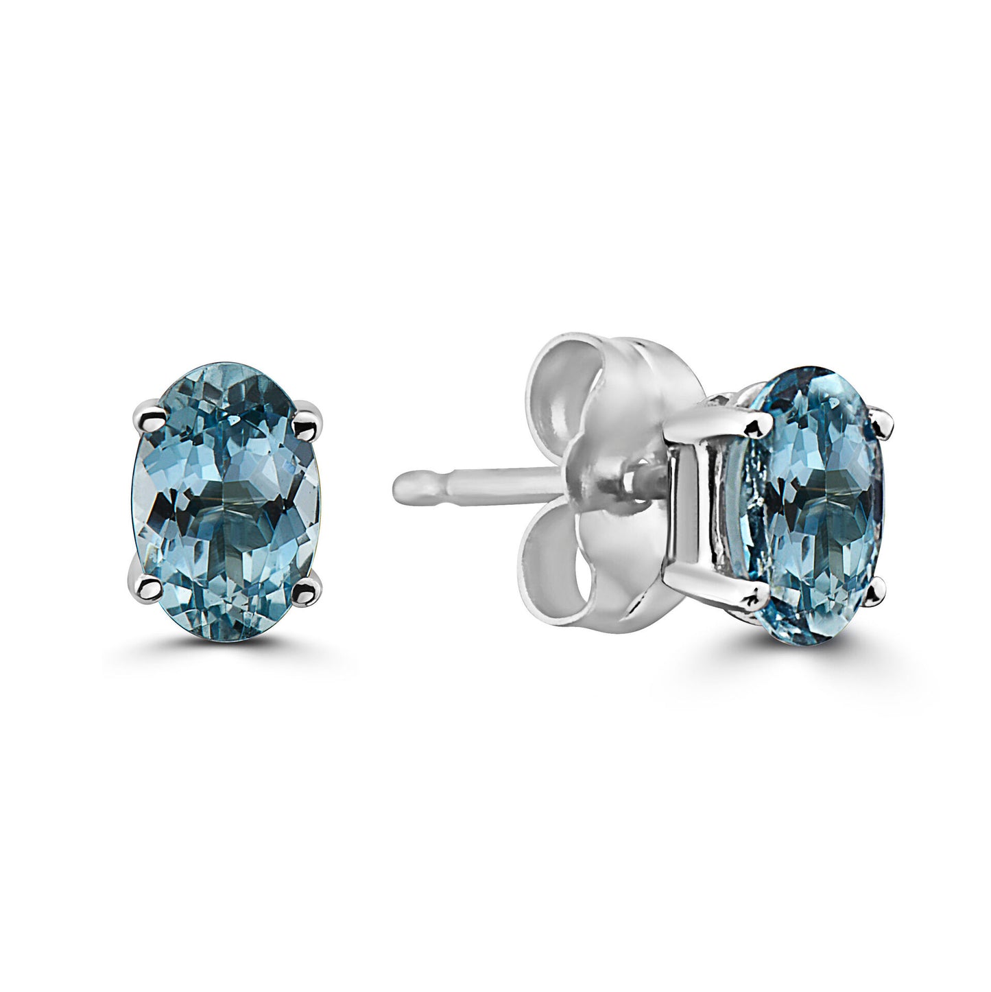 2/3 cts Blue Aquamarine Earrings in 14K White Gold by Birthstone - BirthStone.com