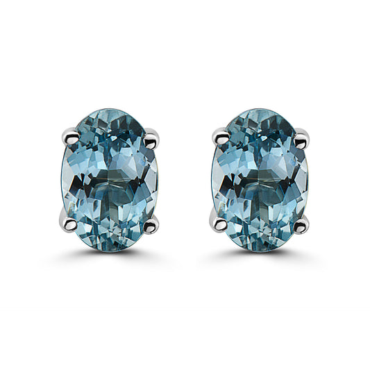 2/3 cts Blue Aquamarine Earrings in 14K White Gold by Birthstone - BirthStone.com