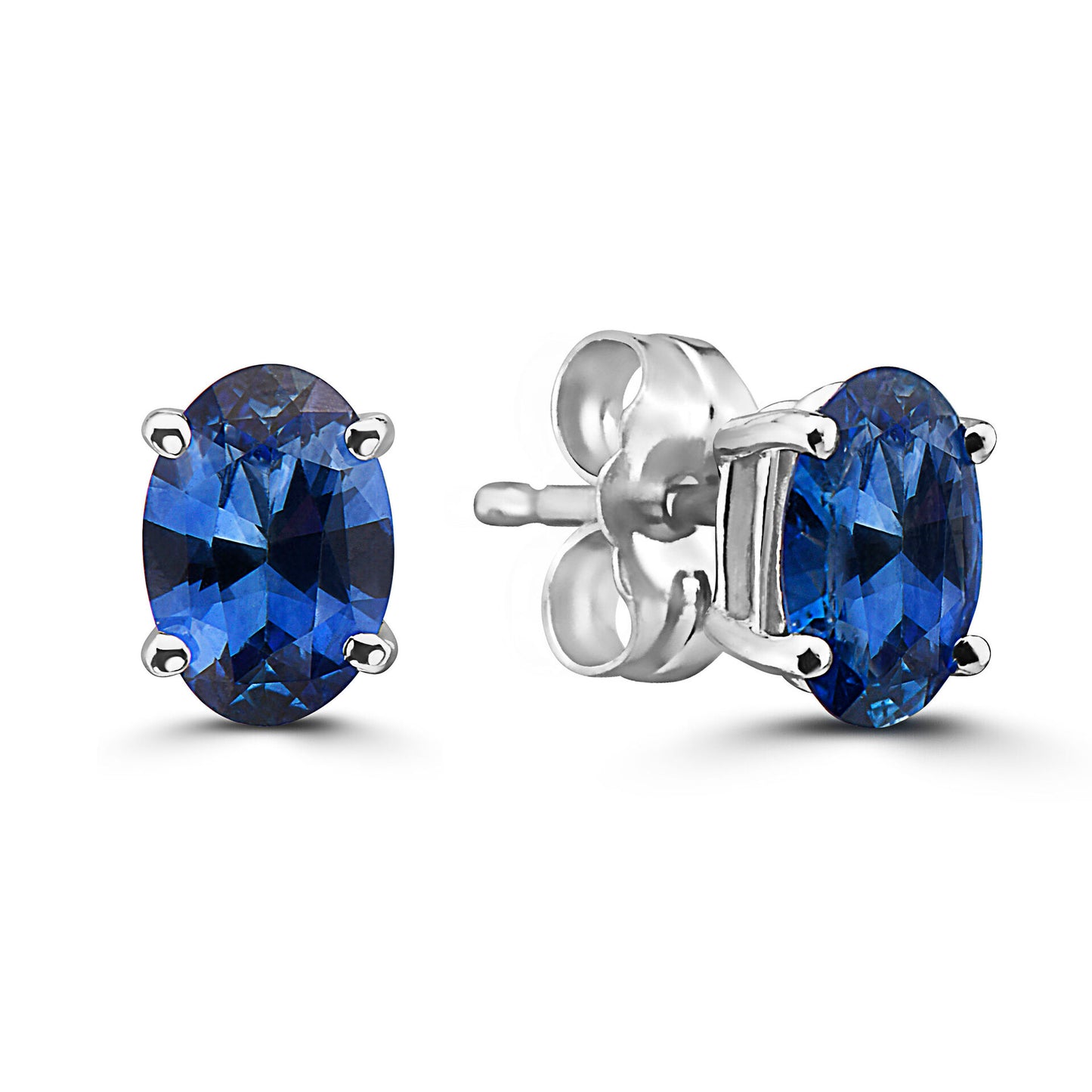 7/8 cts Blue Sapphire Earrings in 14K White Gold by Birthstone - BirthStone.com