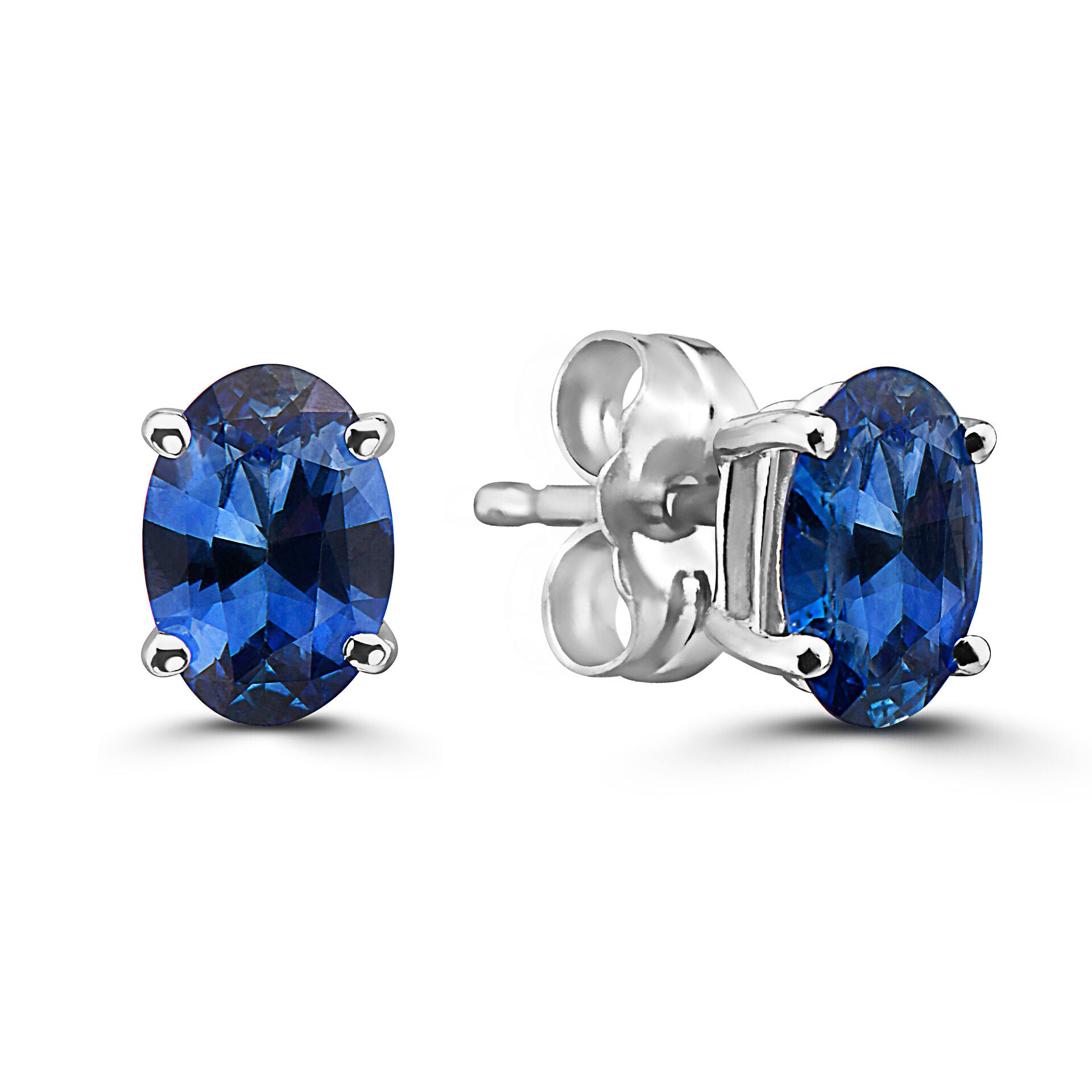 7/8 cts Blue Sapphire Earrings in 14K White Gold by Birthstone - BirthStone.com