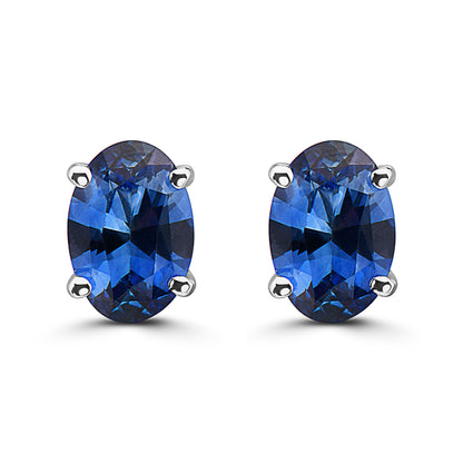 7/8 cts Blue Sapphire Earrings in 14K White Gold by Birthstone - BirthStone.com