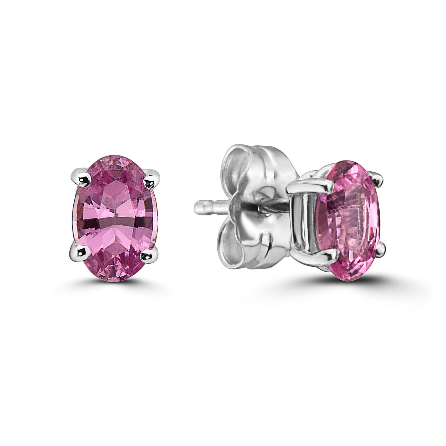 7/8 cts Pink Sapphire Earrings in 14K White Gold by Birthstone - BirthStone.com