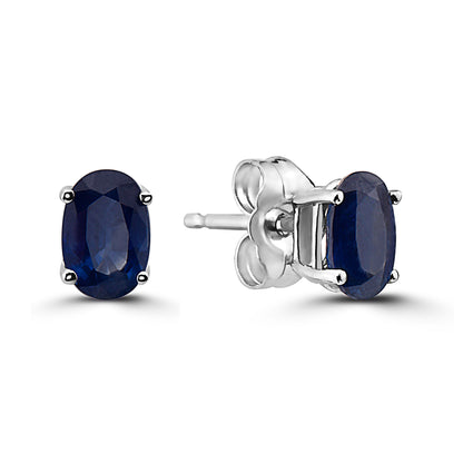 1 1/8 cts Blue Sapphire Earrings in 14K White Gold by Birthstone - BirthStone.com