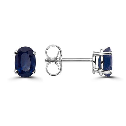 1 1/8 cts Blue Sapphire Earrings in 14K White Gold by Birthstone - BirthStone.com