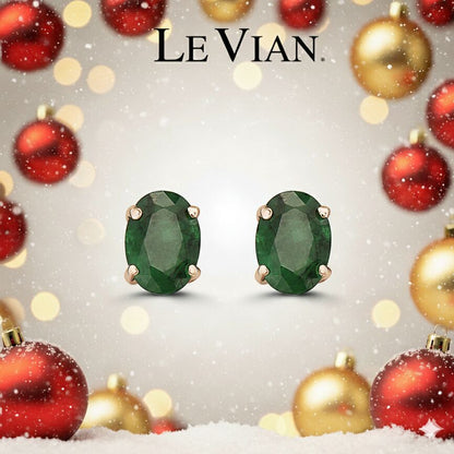 1 1/3 cts Green Emerald Earrings in 14K Rose Gold by Birthstone